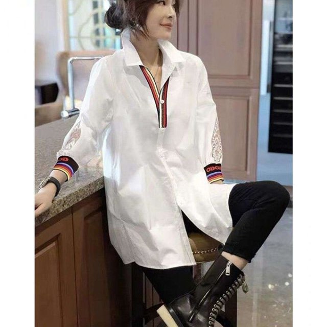 [플로레센스]레이스자수소매밴딩셔츠