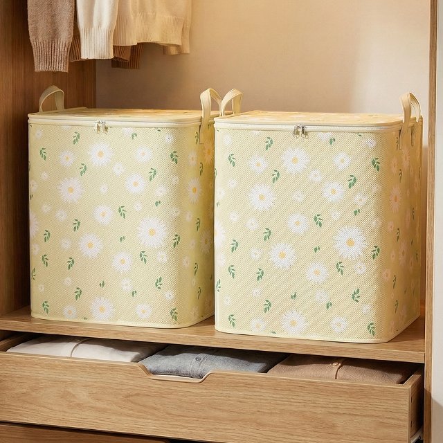 [2+2] 데이지꽃 대용량 리빙박스 패브릭 옷/이불정리함 100L