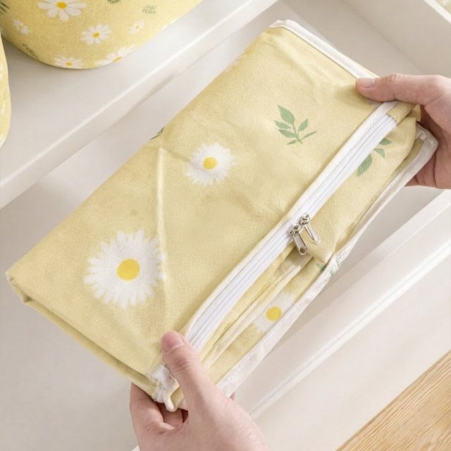 [2+2] 데이지꽃 대용량 리빙박스 패브릭 옷/이불정리함 100L