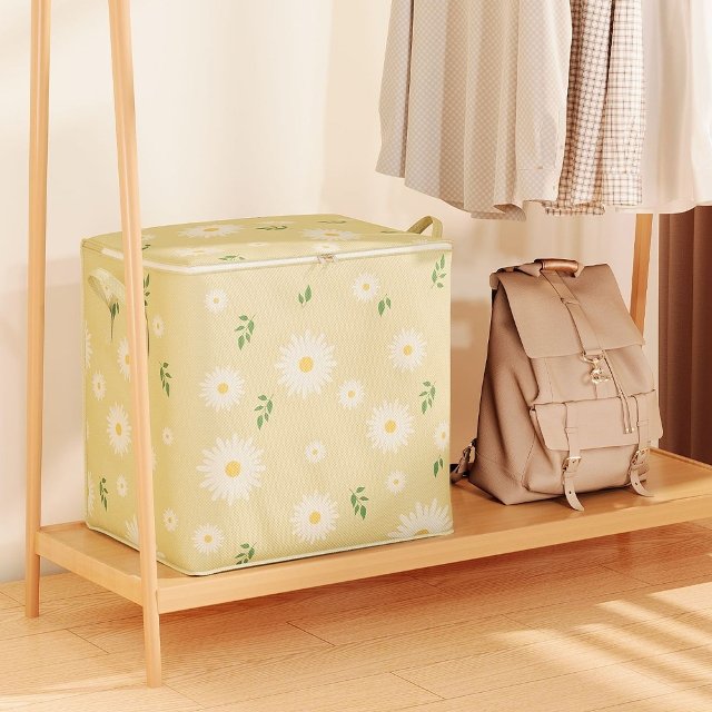 [2+2] 데이지꽃 대용량 리빙박스 패브릭 옷/이불정리함 100L