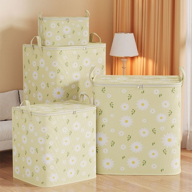[2+2] 데이지꽃 대용량 리빙박스 패브릭 옷/이불정리함 100L