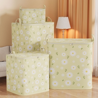 [2+2] 데이지꽃 대용량 리빙박스 패브릭 옷/이불정리함 100L