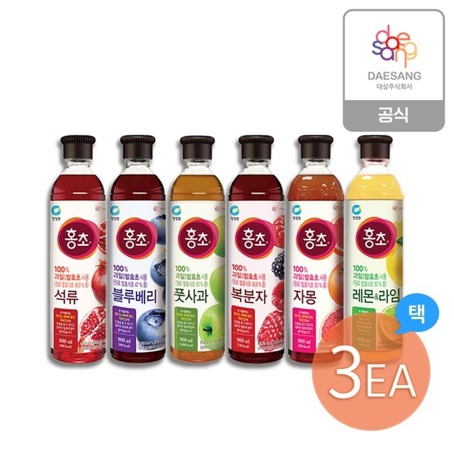 청정원 홍초 900ml 6종(석류/복분자/블루베리/사과/레몬/자몽) 택 3개 골라담기