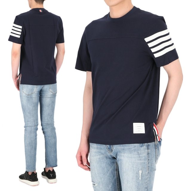 [톰브라운] Mjs152A 06221 415 남성 사선완장 반팔티셔츠 - 쇼핑엔티