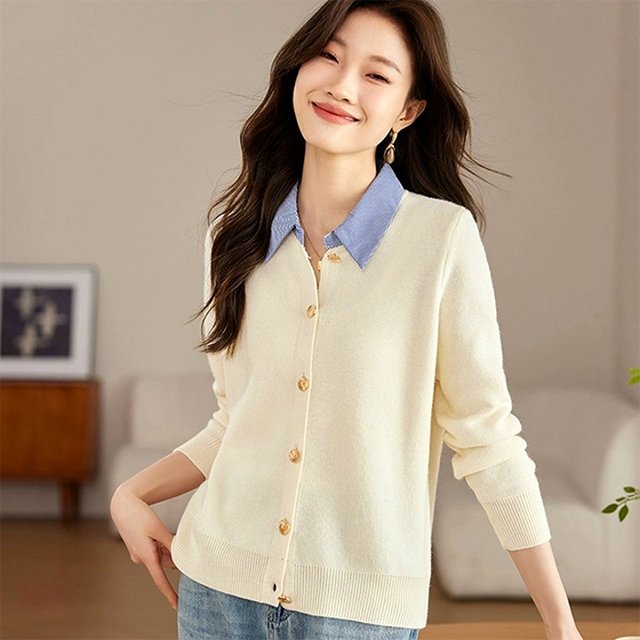 [루미루나]카라골드버튼가디건