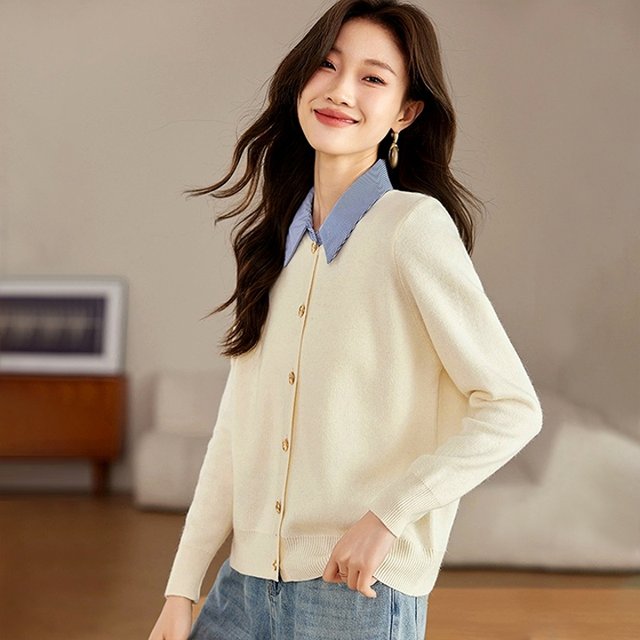 [루미루나]카라골드버튼가디건