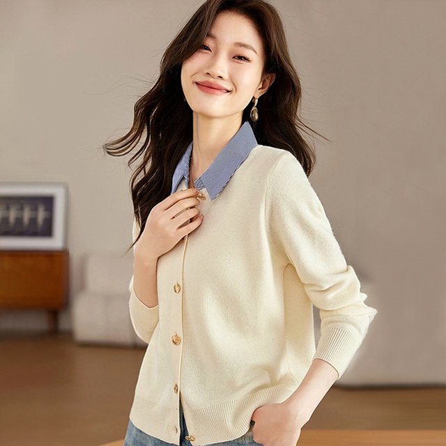 [루미루나]카라골드버튼가디건