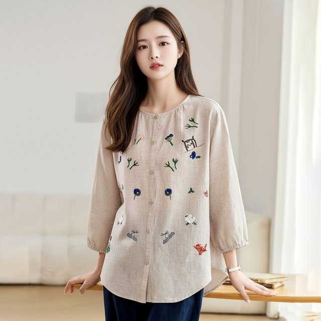 [루미루나]안젤로라운드볼륨자수셔츠(색상선택)