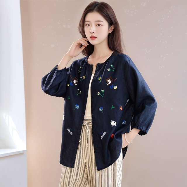 [루미루나]안젤로라운드볼륨자수셔츠(색상선택)