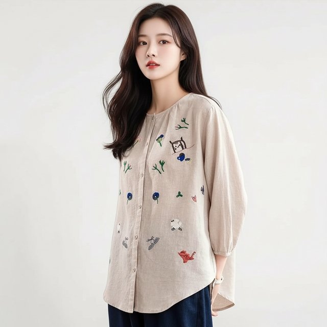 [루미루나]안젤로라운드볼륨자수셔츠(색상선택)