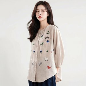 [루미루나]안젤로라운드볼륨자수셔츠(색상선택)