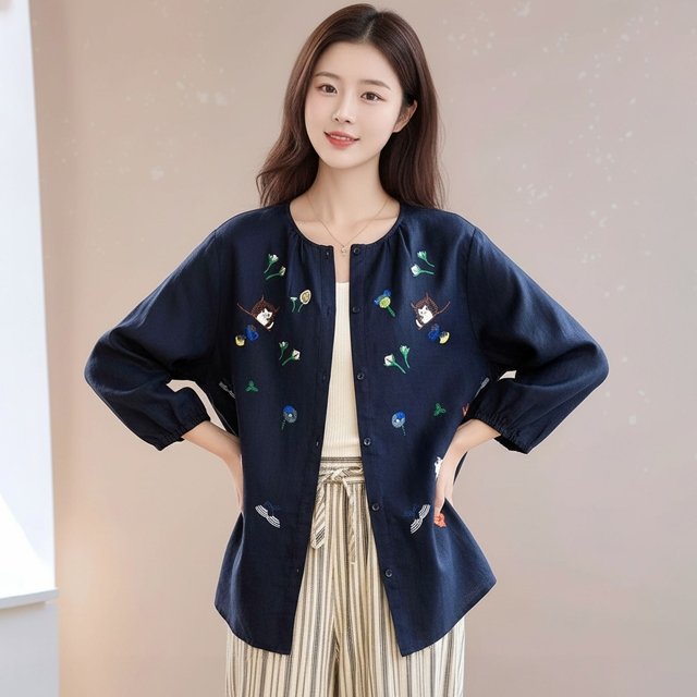 [루미루나]안젤로라운드볼륨자수셔츠(색상선택)