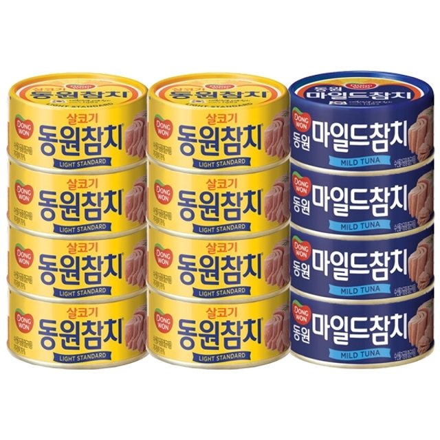 [SP]동원참치 라이트스탠다드 85g 8캔 + 마일드참치 90g 4캔/고추참치/콘참치