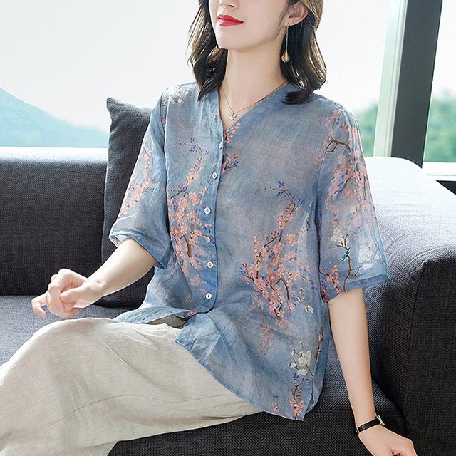 [루미루나]린넨벚꽃롱셔츠