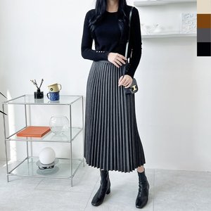 [샵앤] 여성 하객룩 오피스룩 허리밴딩 플리츠 롱 스커트 WDM-WSK-KYISH8939