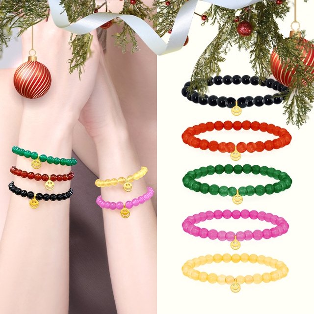 [골드퀸즈] 24K 할로우 순금 행운의 스마일 천연석 팔찌