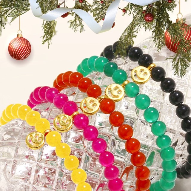 [골드퀸즈] 24K 할로우 순금 행운의 스마일 천연석 팔찌