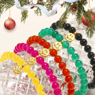 [골드퀸즈] 24K 할로우 순금 행운의 스마일 천연석 팔찌