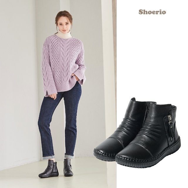 슈리오 소가죽 셔링라인  부츠
