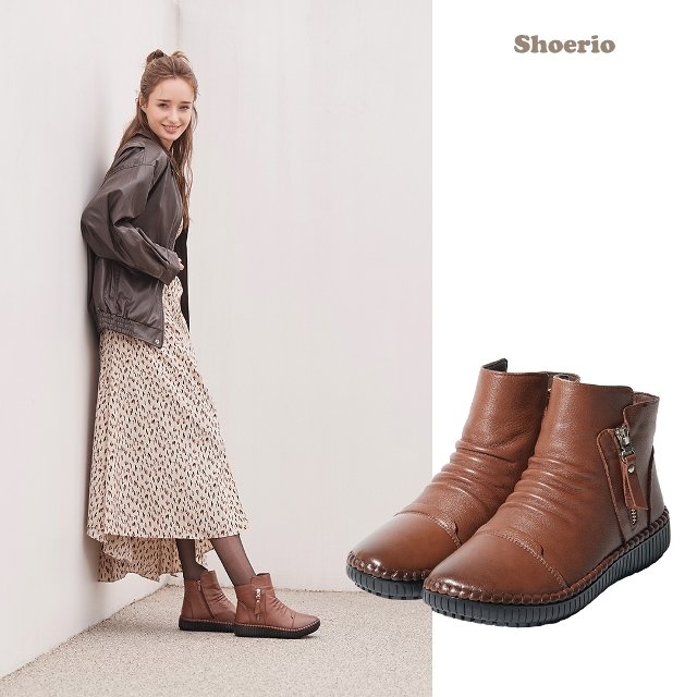 슈리오 소가죽 셔링라인  부츠