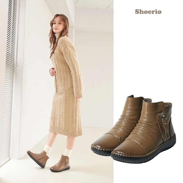 슈리오 소가죽 셔링라인  부츠