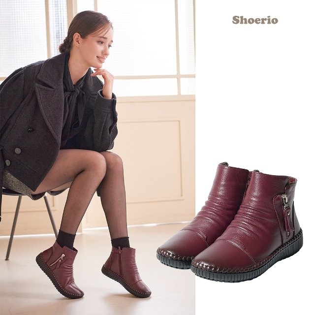 슈리오 소가죽 셔링라인  부츠
