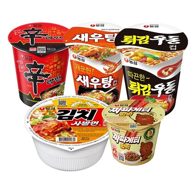 농심 신라면컵65g 4개+짜파게티범벅70g4개+김치사발면86g8개+새우탕컵67g4개+튀김우동컵62g4개