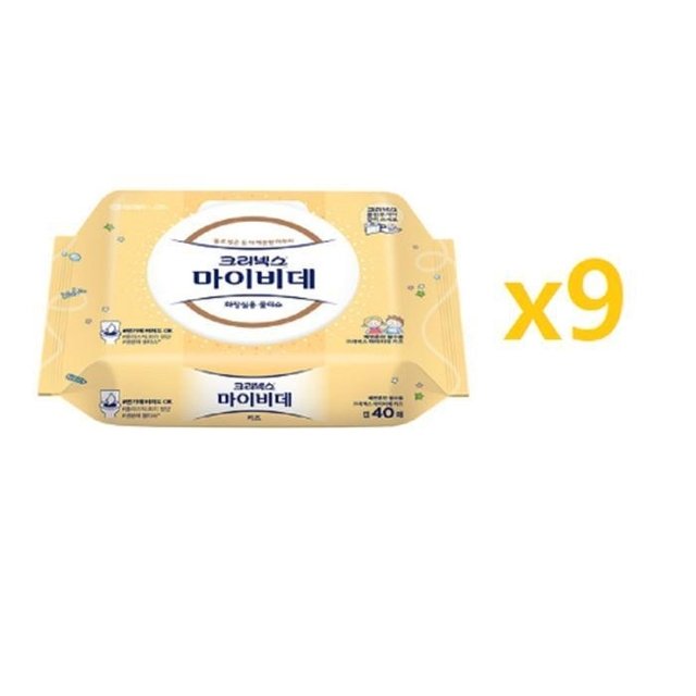 크리넥스 마이비데 키즈 캡형 40매 X 9팩 /화장실용 물티슈