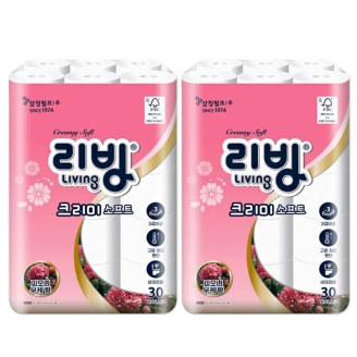리빙 크리미 소프트 피오니부케향 화장지 3겹 30롤x2팩/무포름/휴지/삼정펄프