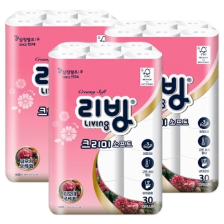 리빙 크리미 소프트 피오니부케향 화장지 3겹 30롤x3개/무포름/휴지/삼정펄프