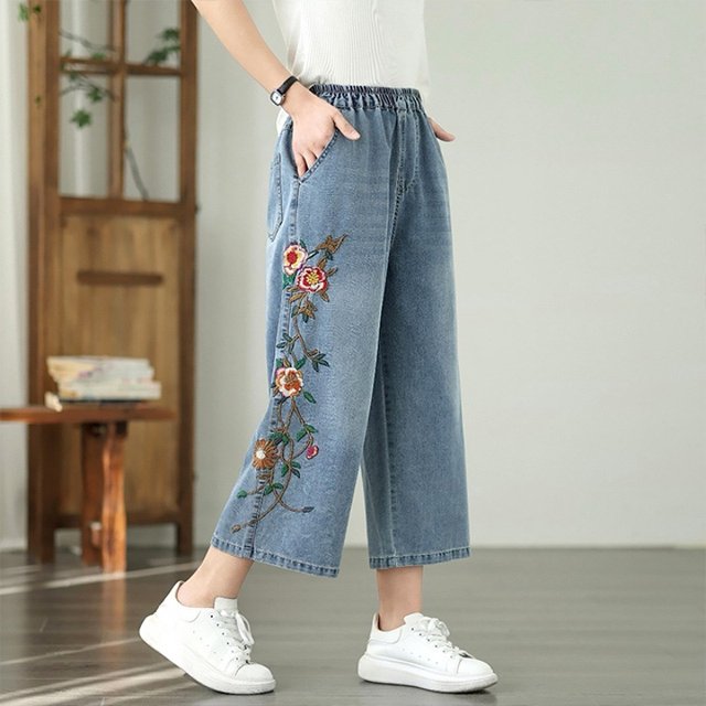 [헬리꽁땡]플로럴자수데님팬츠