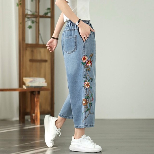 [헬리꽁땡]플로럴자수데님팬츠