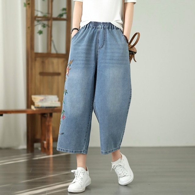 [헬리꽁땡]플로럴자수데님팬츠