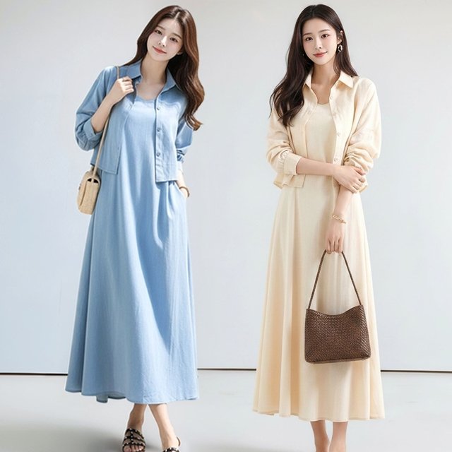 [헬리꽁땡]쿨링원피스+셔츠가디건(2종)(색상선택)
