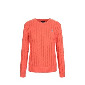 랄프로렌 폴로 여성 클래식 케이블 라운드 니트 오렌지