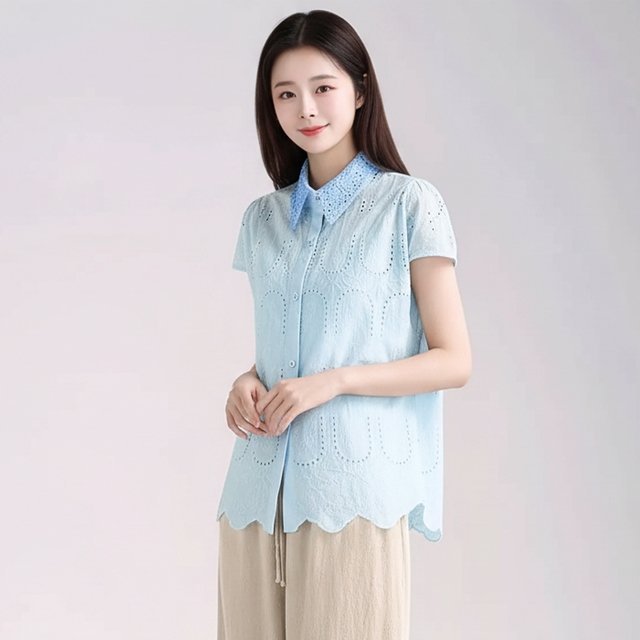 [헬리꽁땡]메르퀸펀칭레이스블라우스2종
