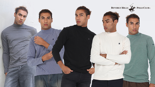 [프리미엄]비버리힐즈폴로클럽 양면 기모 모크넥 티셔츠 5종, 남성