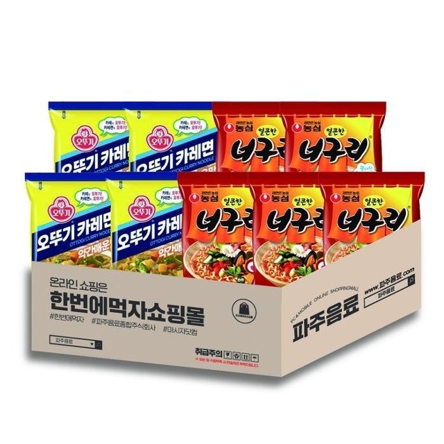[농심]  농심 얼큰한 너구리 5봉 + 오뚜기 카레라면 5봉 / 총 10봉 카구리