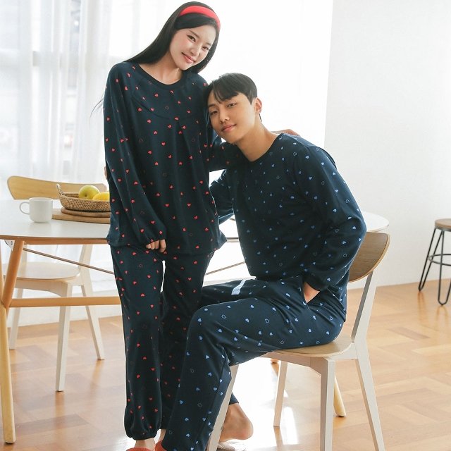 러브썸 겨울 기모잠옷 홈웨어 파자마 커플 투피스