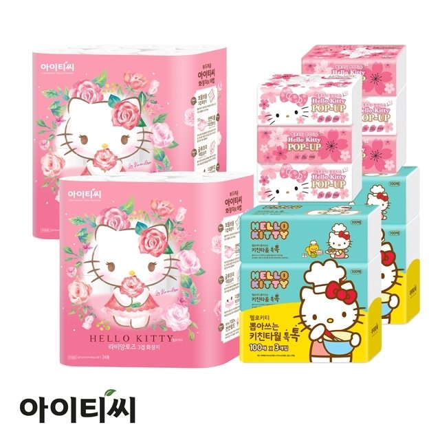 헬로키티 3겹 라비앙로즈 화장지 세트