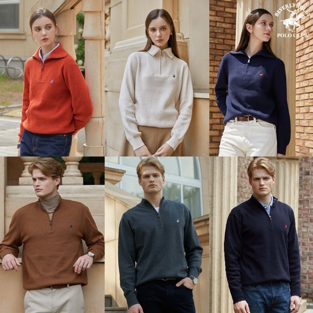 [비버리힐즈폴로클럽] 초특가 메리노울 블렌디드 반집업 니트 남여