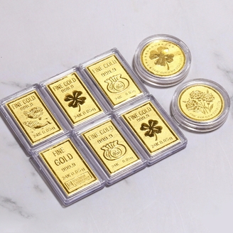 [골드퀸즈] 24K 순금 복주머니/행운/네잎/잉어/플라워 골드바 2개