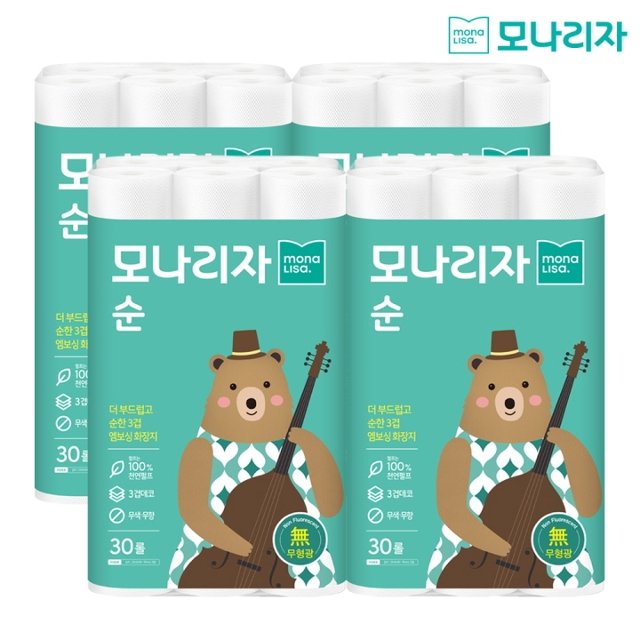 모나리자 3겹 천연펄프 순 화장지 30롤4팩[120롤]