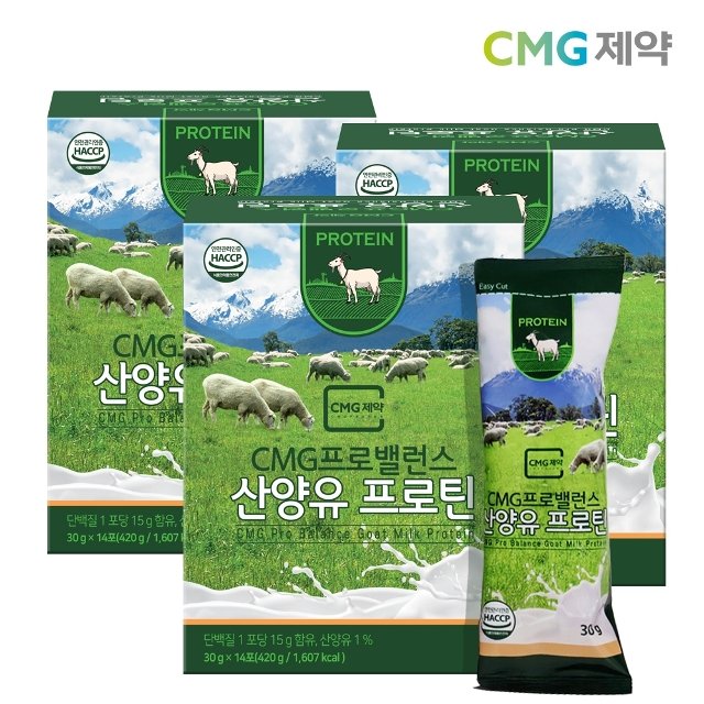 CMG 프로밸런스 산양유 프로틴 30g 14포 3박스 단백질쉐이크