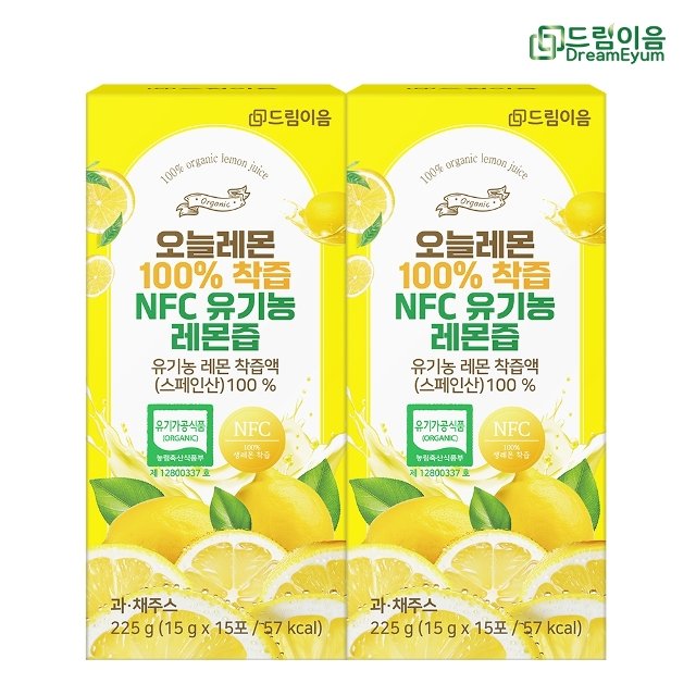 드림이음 오늘레몬 100 착즙 NFC 유기농 레몬즙 레몬수 15포 x 2박스