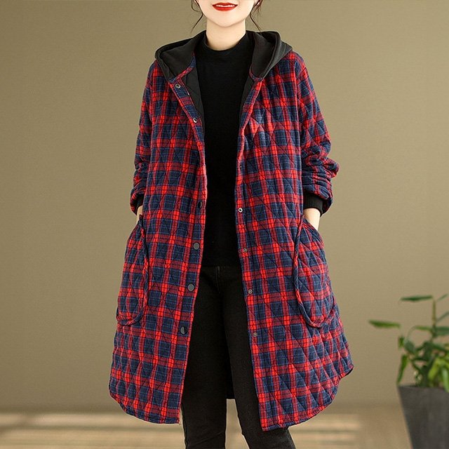 [헬리꽁땡] 누빔 체크 롱 후드 점퍼 (색상선택)