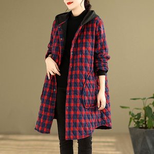 [헬리꽁땡] 누빔 체크 롱 후드 점퍼 (색상선택)