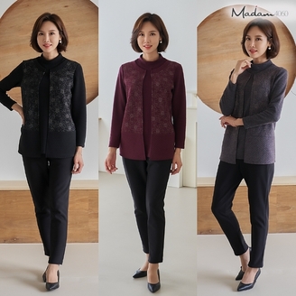 마담4060 날개 블라우스 상하세트-QHSET211001