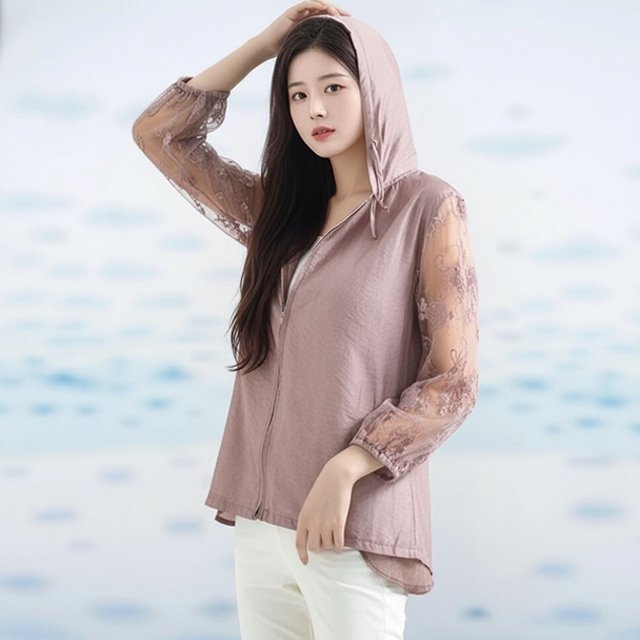 [헬리꽁땡]시스루자수후드집업점퍼