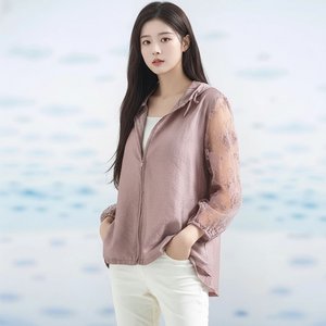 [헬리꽁땡]시스루자수후드집업점퍼
